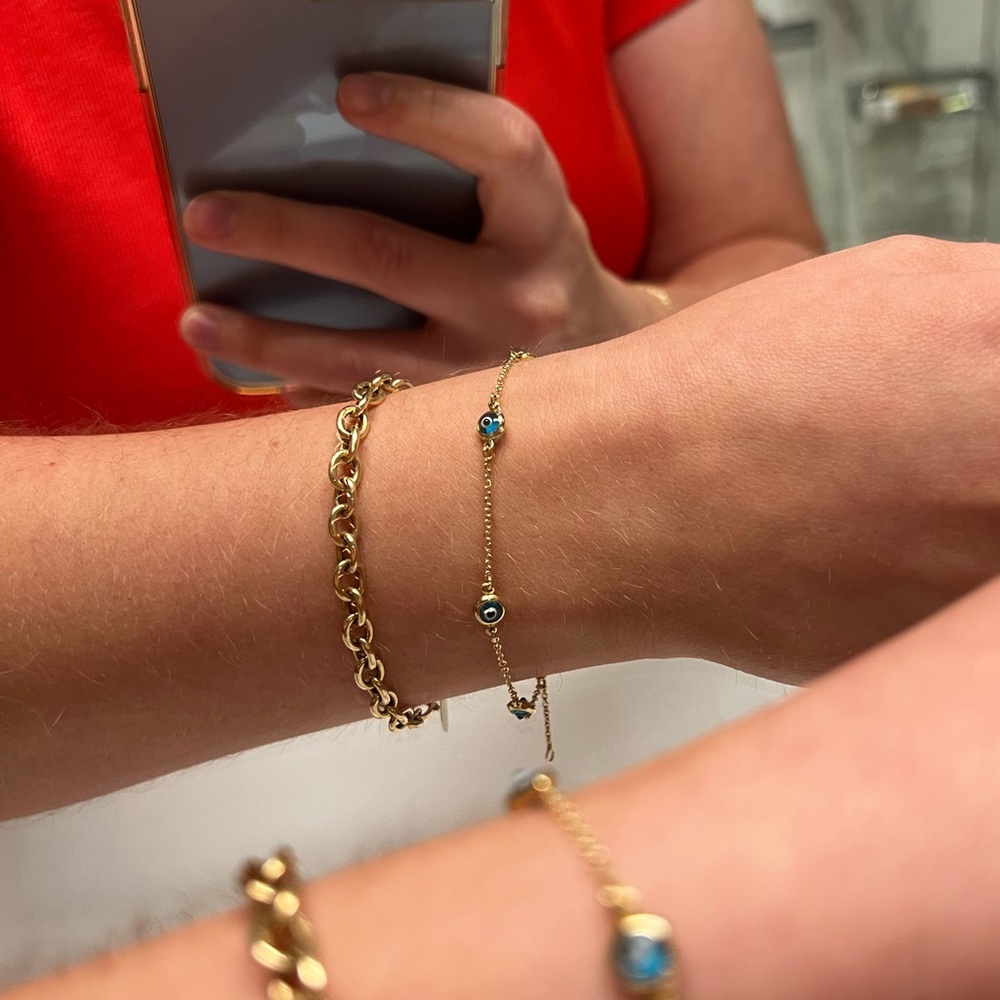 Solid 14k Gold Evil Eye Bracelet